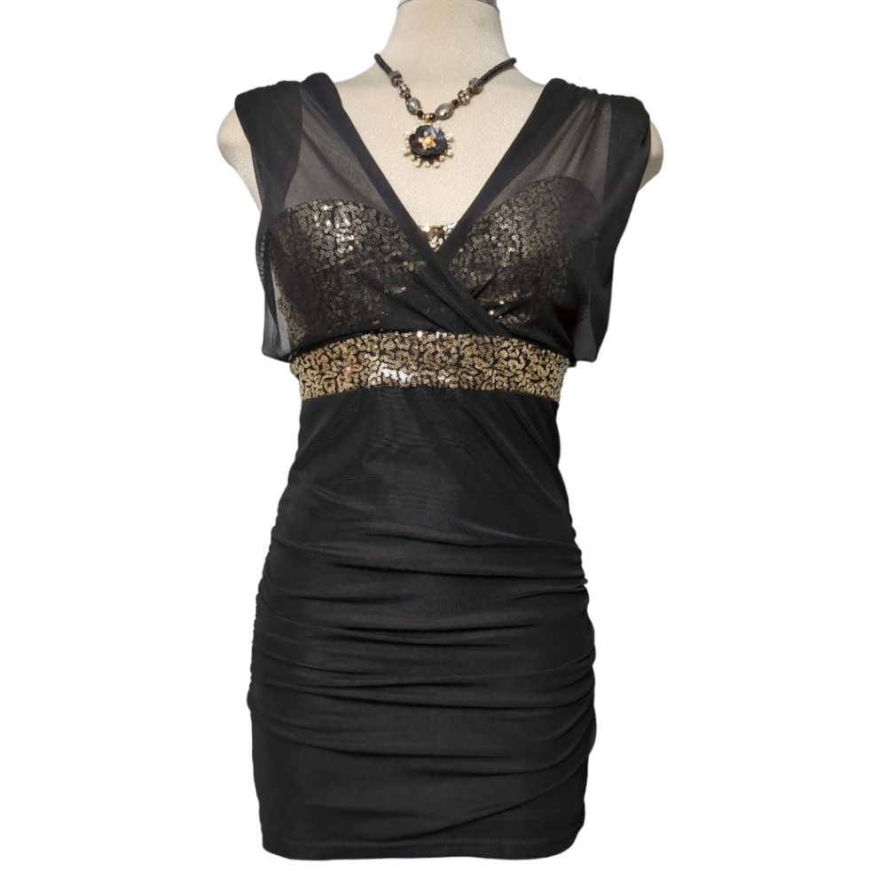 Dress mini gold & Black sequins chiffon size xs Dress